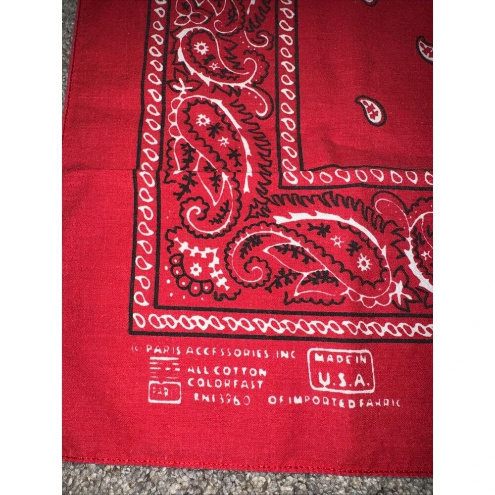 Vtg Red Cotton Bandanna Handkerchief Scarf Paris Access Cowboy Biker 20x20